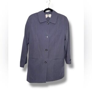 Ensign London Women's Navy Button-Up Coat Classic Plaid Lining Casual Outerwear